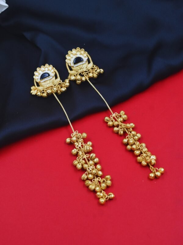 Beautiful Handmade Long Gold Plated Kashmiri Earring Embellished with Ghungroo - Image 3