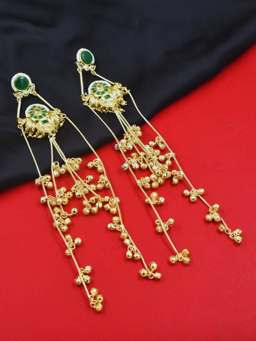 Beautiful Handmade Long Gold Plated Kashmiri Earring Embellished with Ghungroo - Image 3