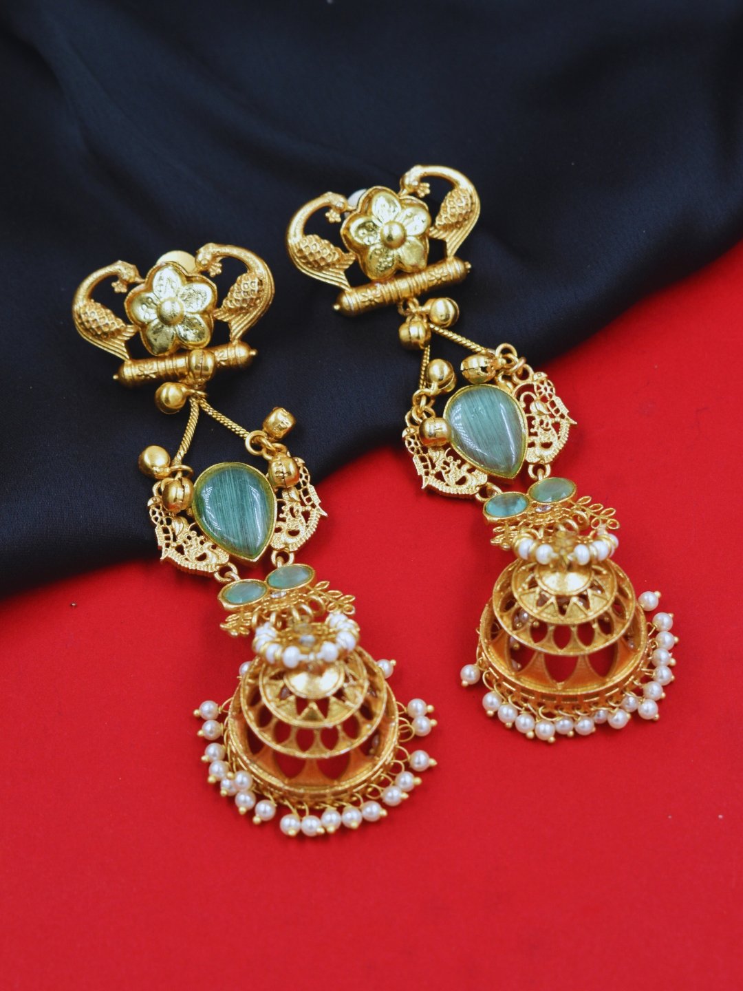 Beautiful Handmade Long Gold Plated Kashmiri Earring Embellished with Ghungroo - Image 3