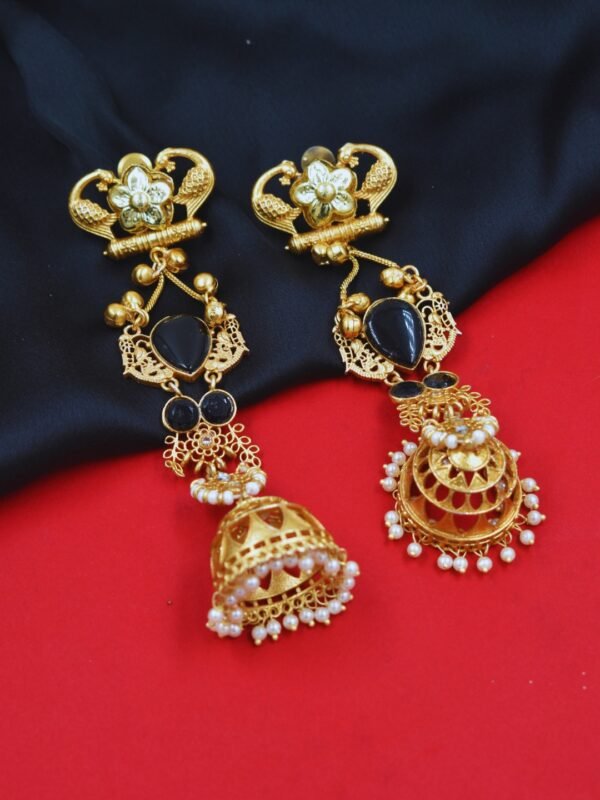 Beautiful Handmade Long Gold Plated Kashmiri Earring Embellished with Ghungroo - Image 3