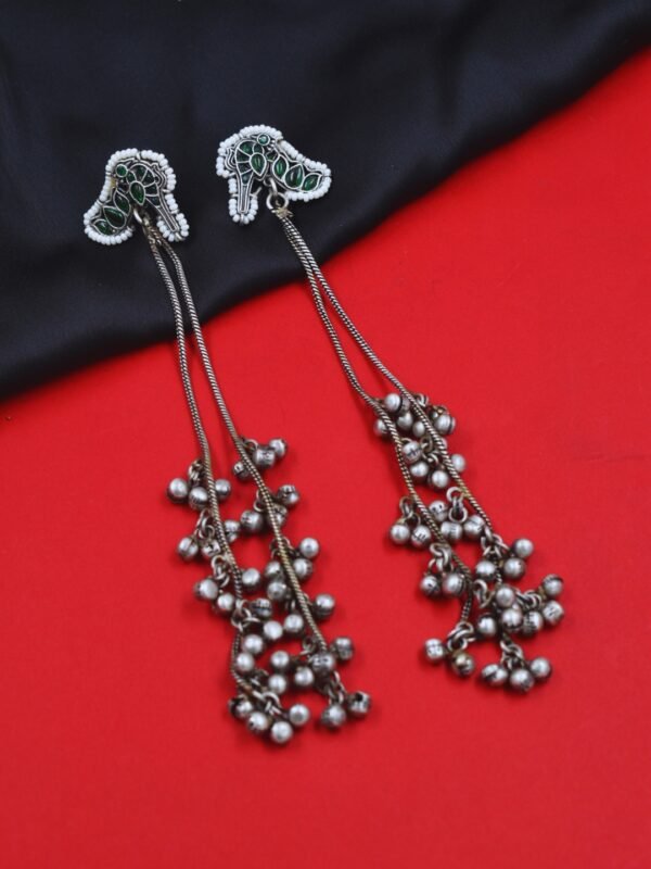 Beautiful Handmade Long Gold Plated Kashmiri Earring Embellished with Ghungroo - Image 3