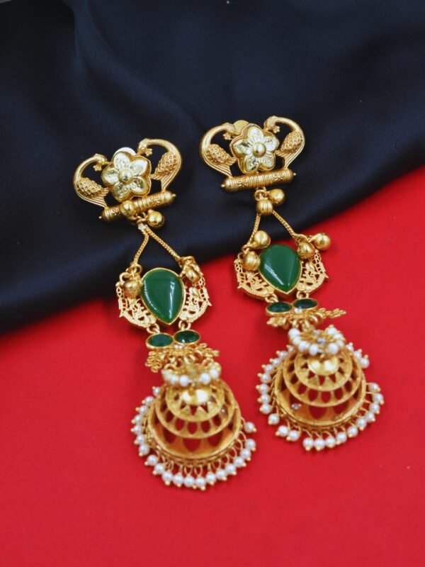 Beautiful Handmade Long Gold Plated Kashmiri Earring Embellished with Ghungroo - Image 3