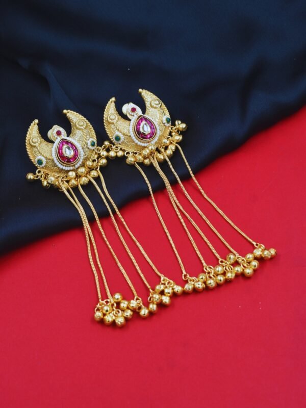 Beautiful Handmade Long Gold Plated Kashmiri Earring Embellished with Ghungroo - Image 3