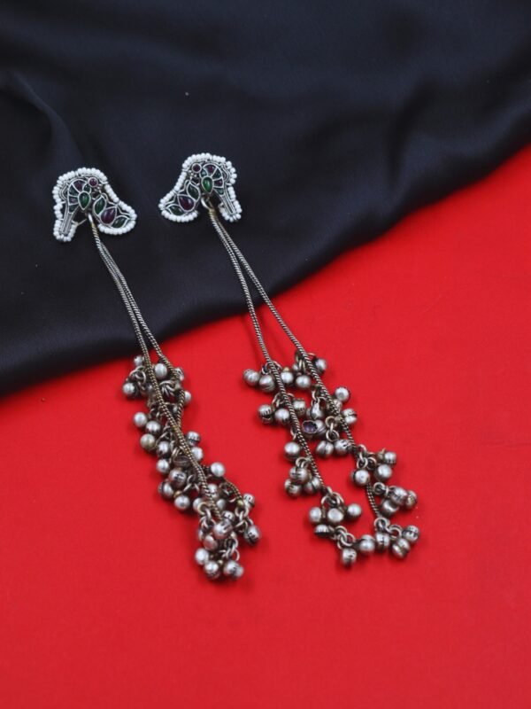 Beautiful Handmade Long Gold Plated Kashmiri Earring Embellished with Ghungroo - Image 3