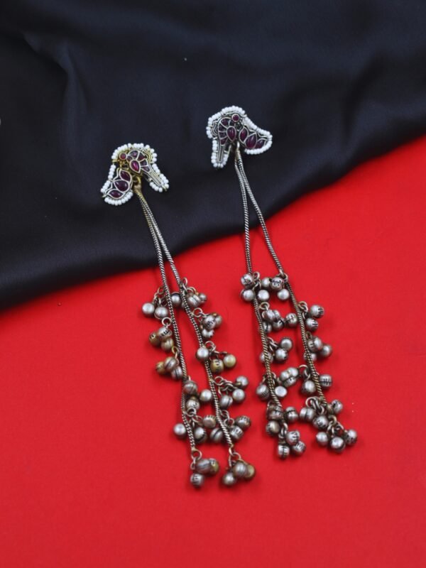 Beautiful Handmade Long Gold Plated Kashmiri Earring Embellished with Ghungroo - Image 3