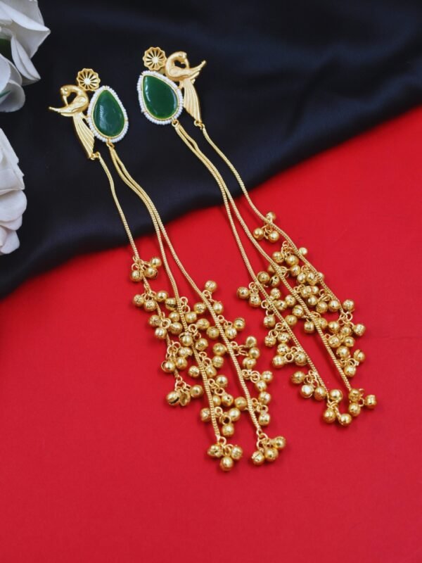 Beautiful Handmade Long Gold Plated Kashmiri Earring Embellished with Ghungroo - Image 3