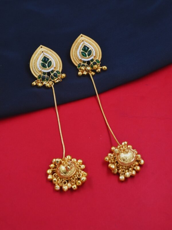 Beautiful Handmade Long Gold Plated Kashmiri Earring Embellished with Ghungroo - Image 3