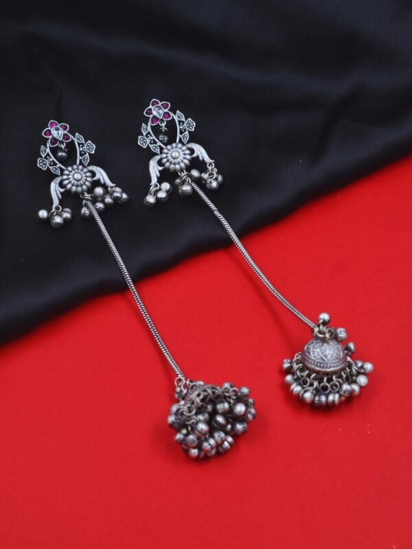 Beautiful Handmade Long Gold Plated Kashmiri Earring Embellished with Ghungroo - Image 3