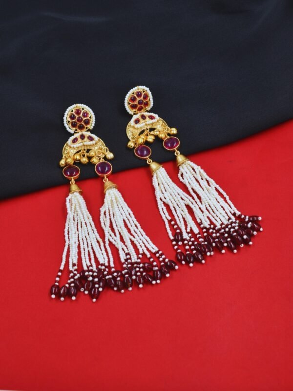 Beautiful Handmade Long Gold Plated Kashmiri Earring Embellished with Ghungroo - Image 3