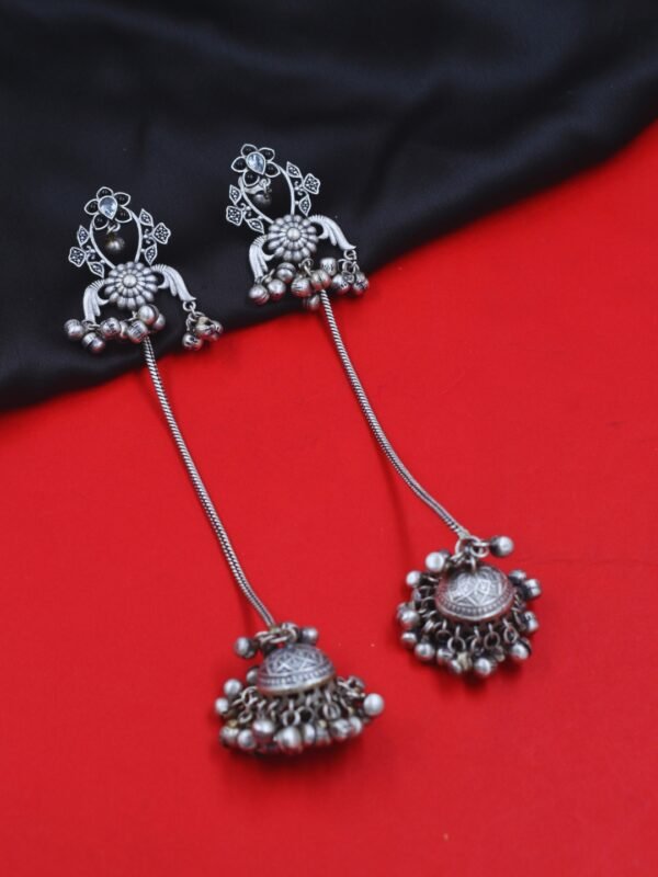 Beautiful Handmade Long Gold Plated Kashmiri Earring Embellished with Ghungroo - Image 3