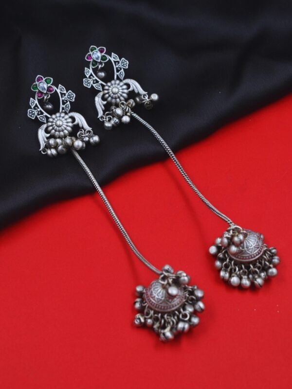 Beautiful Handmade Long Gold Plated Kashmiri Earring Embellished with Ghungroo - Image 3