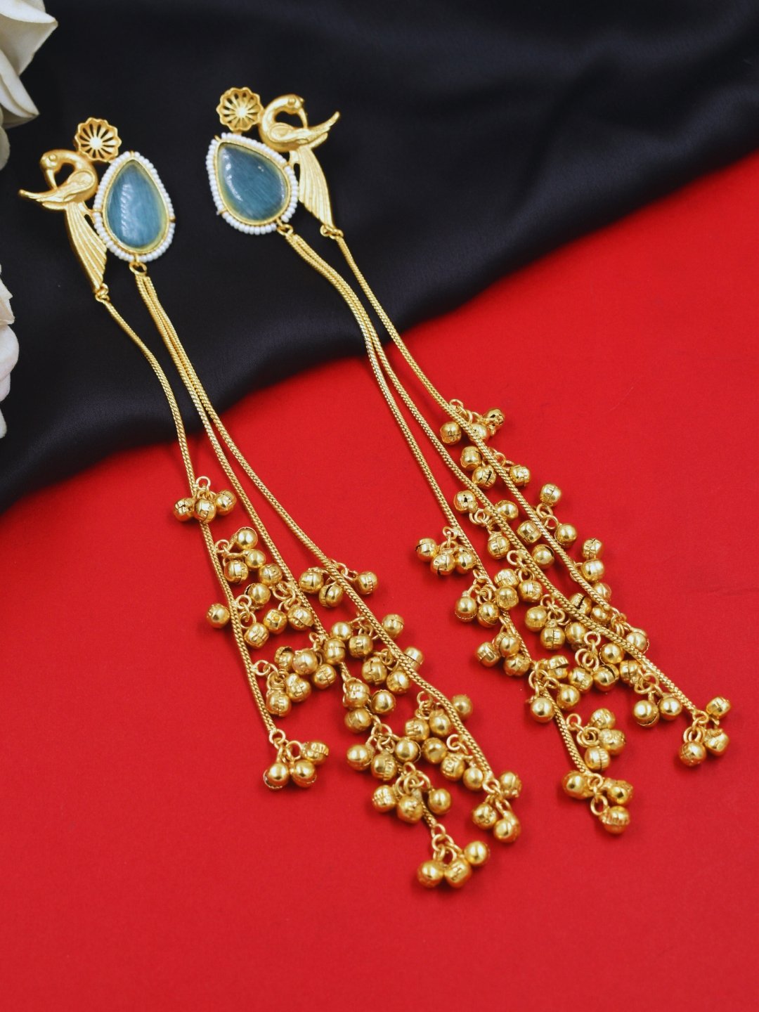 Beautiful Handmade Long Gold Plated Kashmiri Earring Embellished with Ghungroo - Image 3