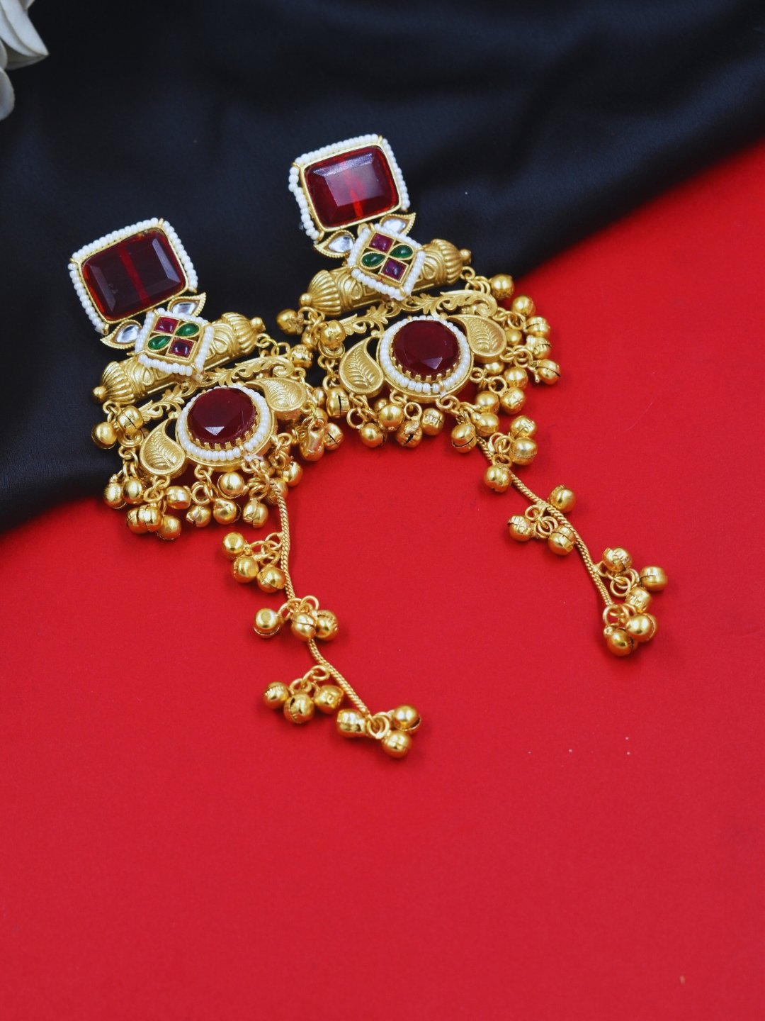 Beautiful Handmade Long Gold Plated Kashmiri Earring Embellished with Ghungroo - Image 3