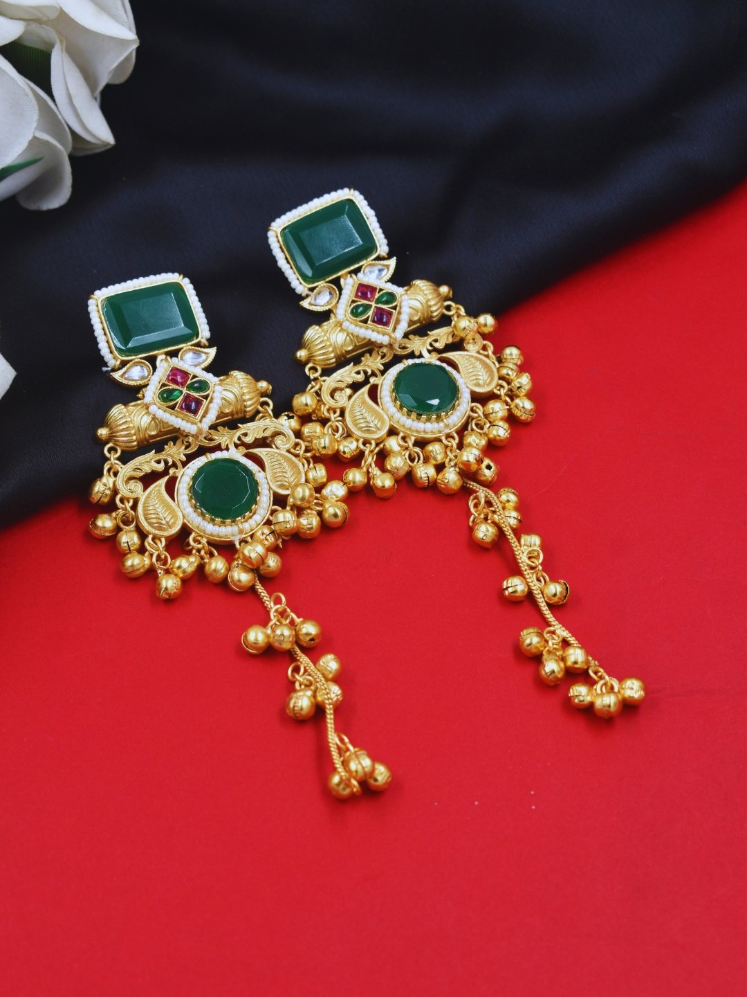 Beautiful Handmade Long Gold Plated Kashmiri Earring Embellished with Ghungroo - Image 3