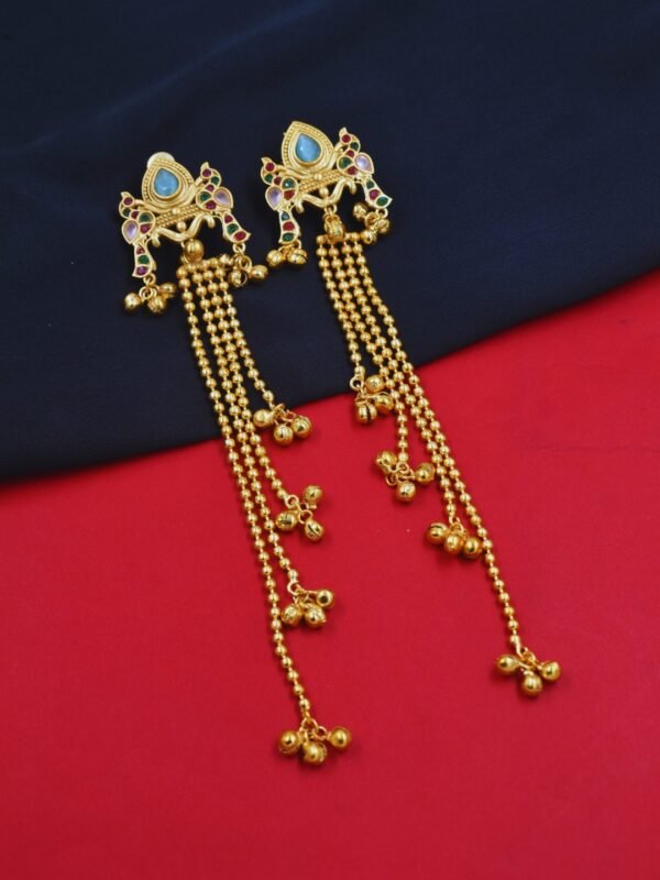 Beautiful Handmade Long Gold Plated Kashmiri Earring Embellished with Ghungroo - Image 3