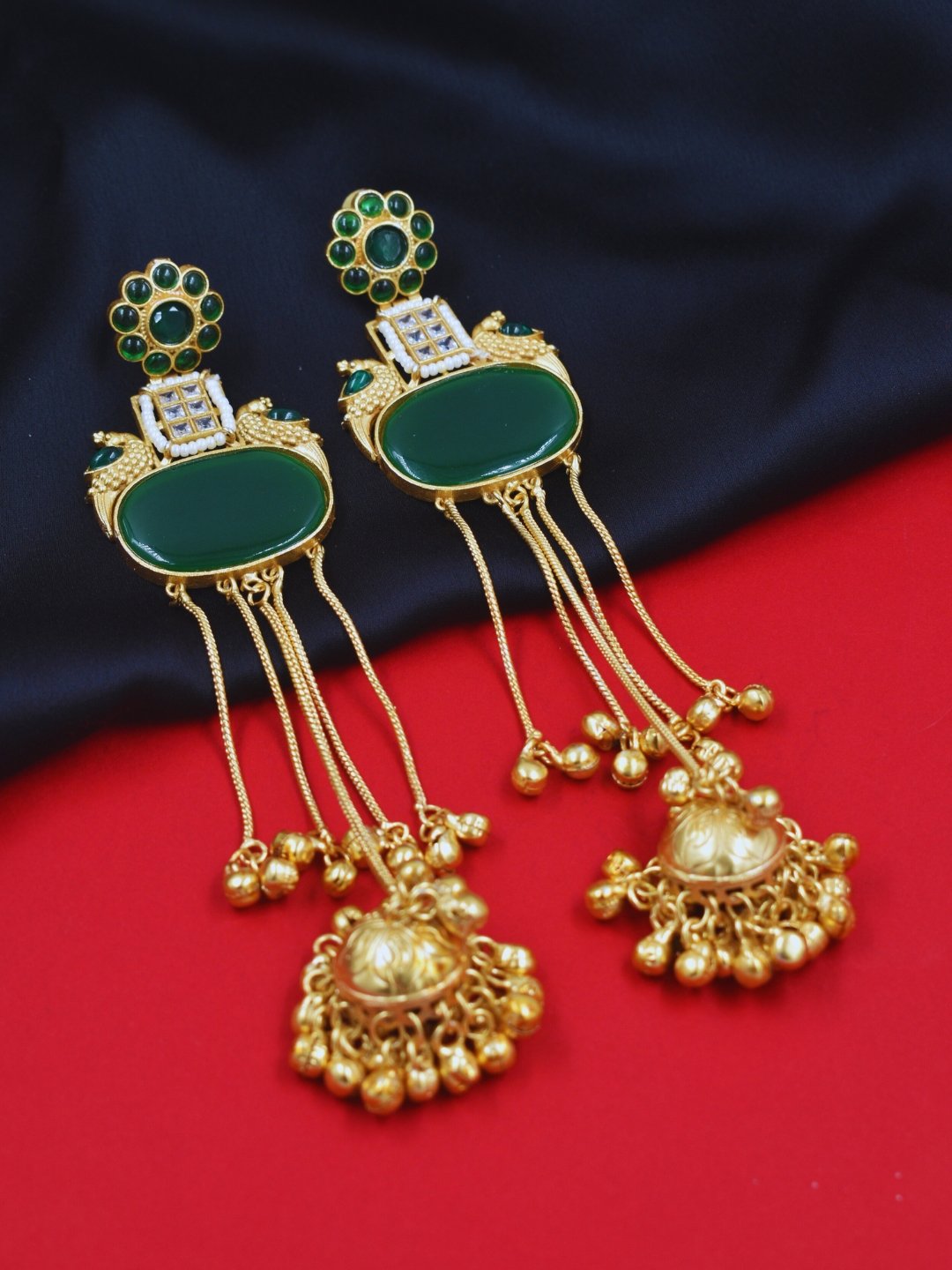 Beautiful Handmade Long Gold Plated Kashmiri Earring Embellished with Ghungroo - Image 3