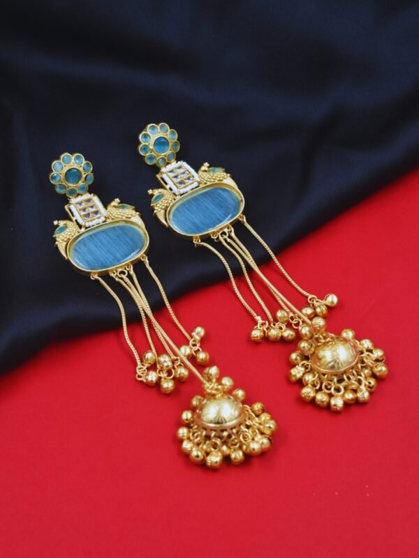 Beautiful Handmade Long Gold Plated Kashmiri Earring Embellished with Ghungroo - Image 3