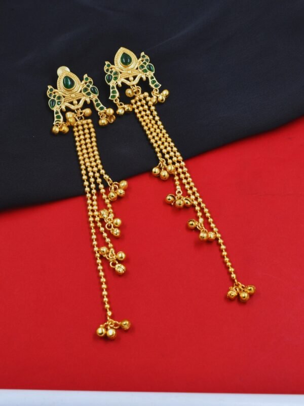 Beautiful Handmade Long Gold Plated Kashmiri Earring Embellished with Ghungroo - Image 3