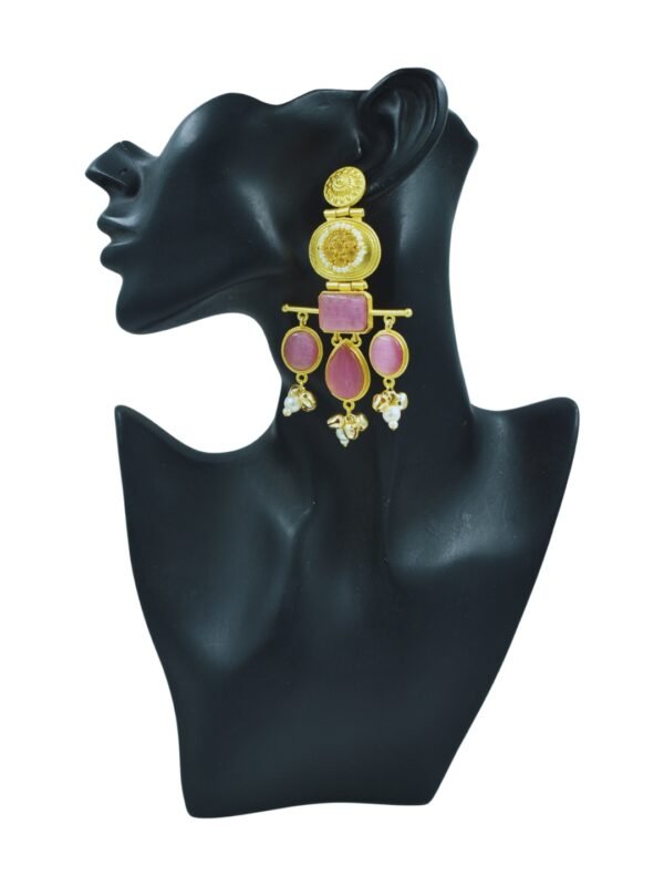Beautiful Handmade Long Gold Plated Kashmiri Earring Embellished with Ghungroo - Image 2