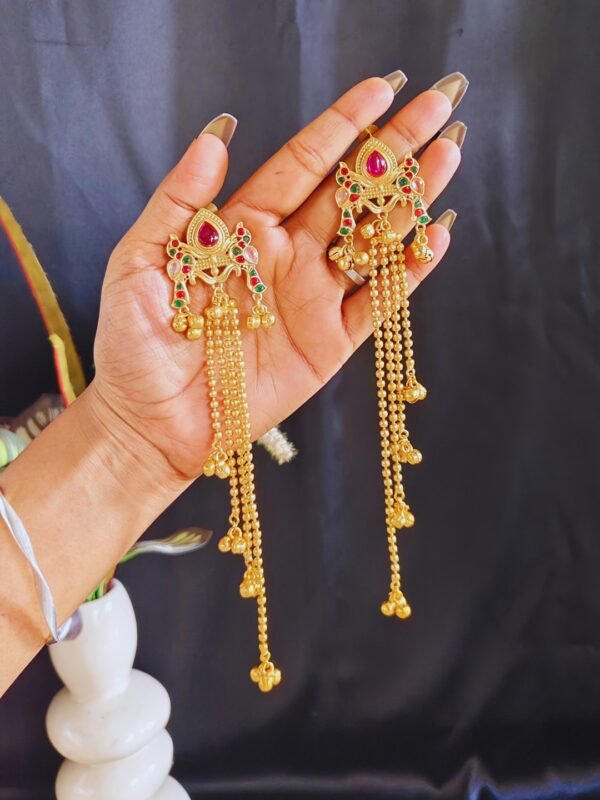 Beautiful Handmade Long Gold Plated Kashmiri Earring Embellished with Ghungroo - Image 2