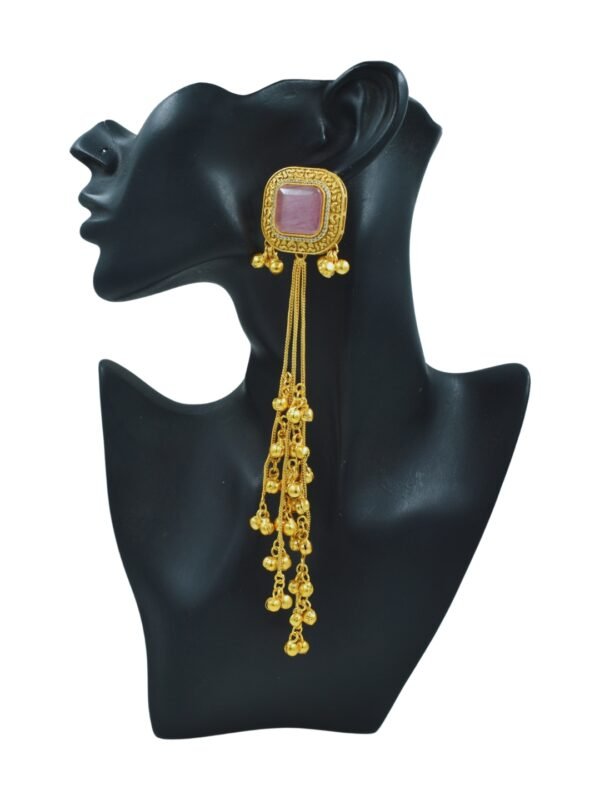 Beautiful Handmade Long Gold Plated Kashmiri Earring Embellished with Ghungroo - Image 2