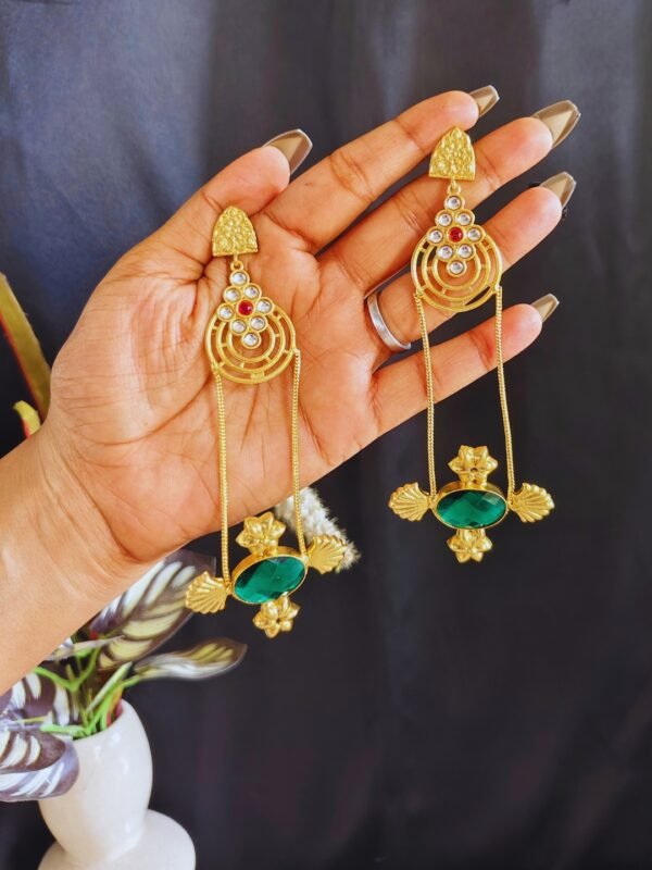 Beautiful Handmade Long Gold Plated Kashmiri Earring Embellished with Ghungroo - Image 2