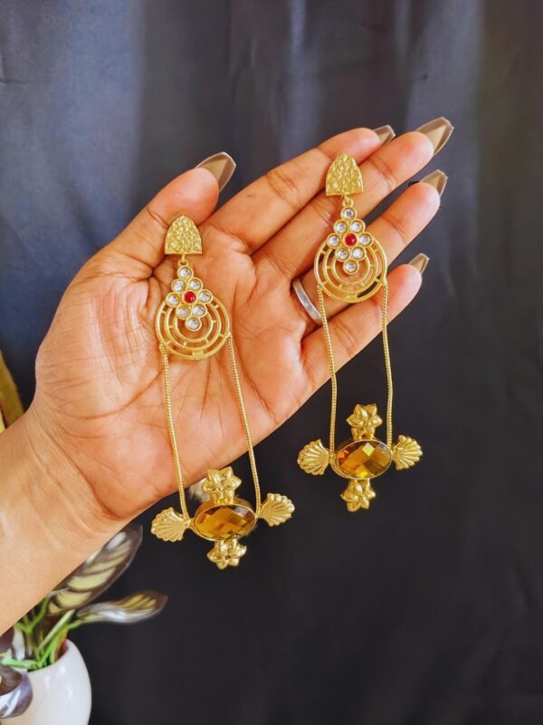Beautiful Handmade Long Gold Plated Kashmiri Earring Embellished with Ghungroo - Image 2