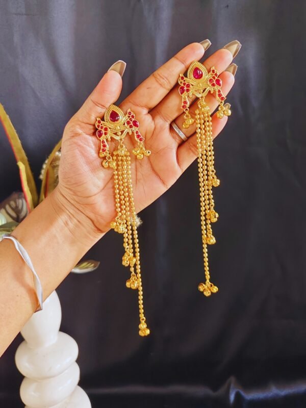 Beautiful Handmade Long Gold Plated Kashmiri Earring Embellished with Ghungroo - Image 2