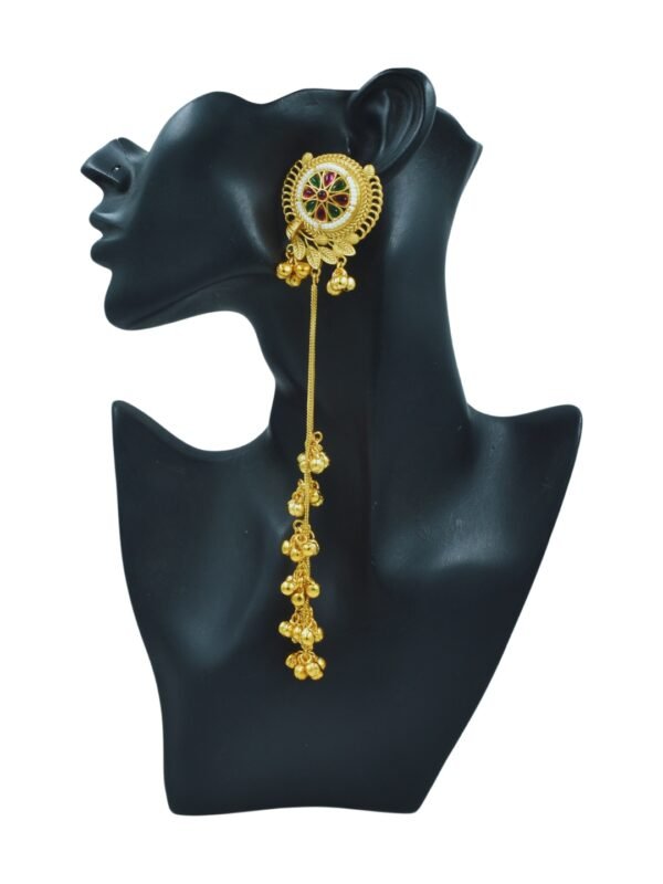 Beautiful Handmade Long Gold Plated Kashmiri Earring Embellished with Ghungroo - Image 2