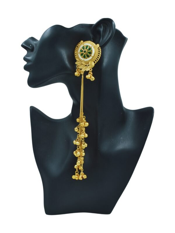 Beautiful Handmade Long Gold Plated Kashmiri Earring Embellished with Ghungroo - Image 2