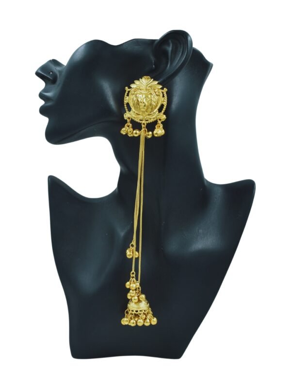Beautiful Handmade Long Gold Plated Kashmiri Earring Embellished with Ghungroo - Image 2