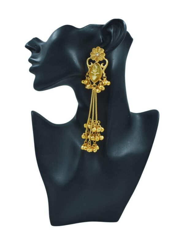 Beautiful Handmade Long Gold Plated Kashmiri Earring Embellished with Ghungroo - Image 3