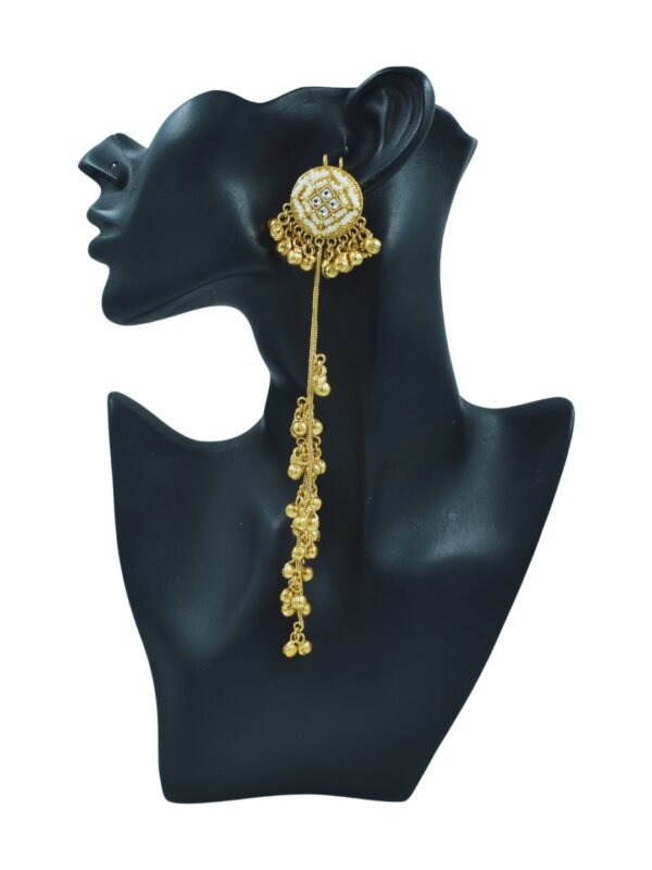 Beautiful Handmade Long Gold Plated Kashmiri Earring Embellished with Ghungroo - Image 2