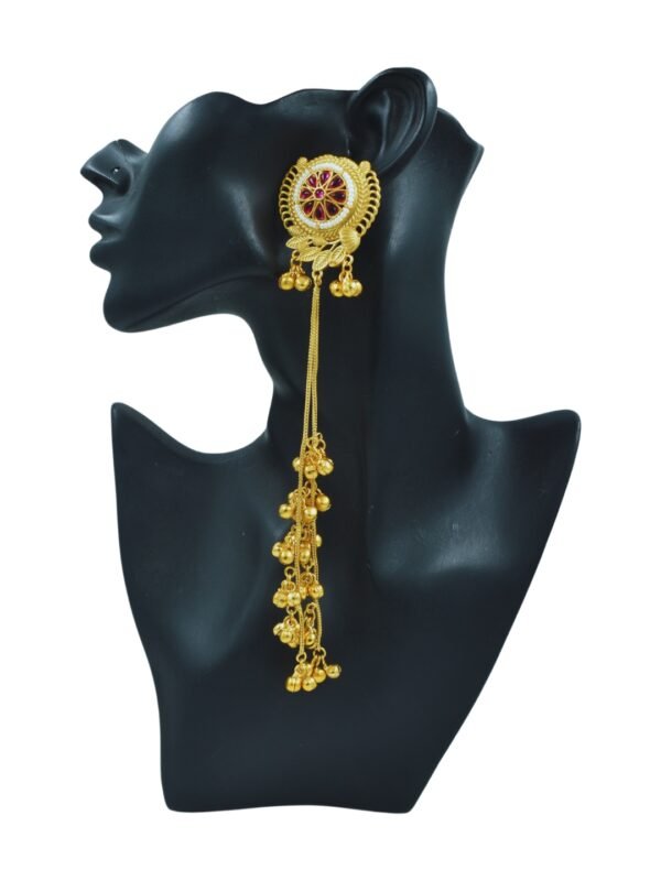 Beautiful Handmade Long Gold Plated Kashmiri Earring Embellished with Ghungroo - Image 2