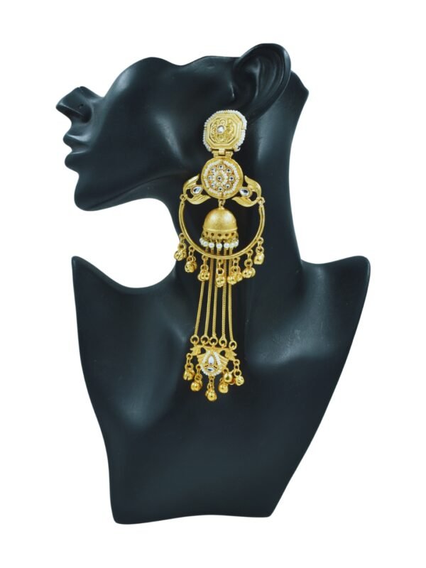 Beautiful Handmade Long Gold Plated Kashmiri Earring Embellished with Ghungroo - Image 2