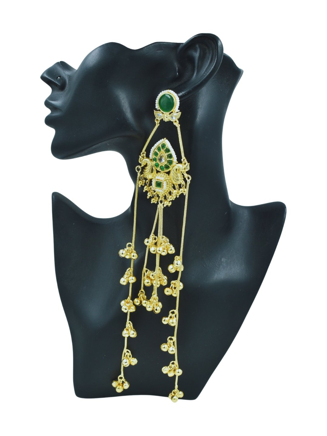Beautiful Handmade Long Gold Plated Kashmiri Earring Embellished with Ghungroo - Image 2