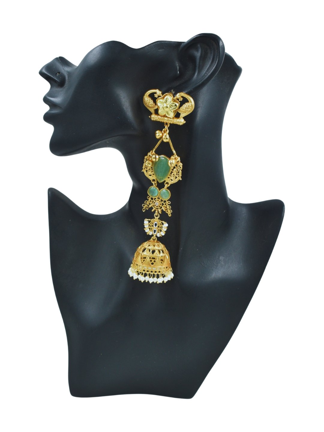 Beautiful Handmade Long Gold Plated Kashmiri Earring Embellished with Ghungroo - Image 2