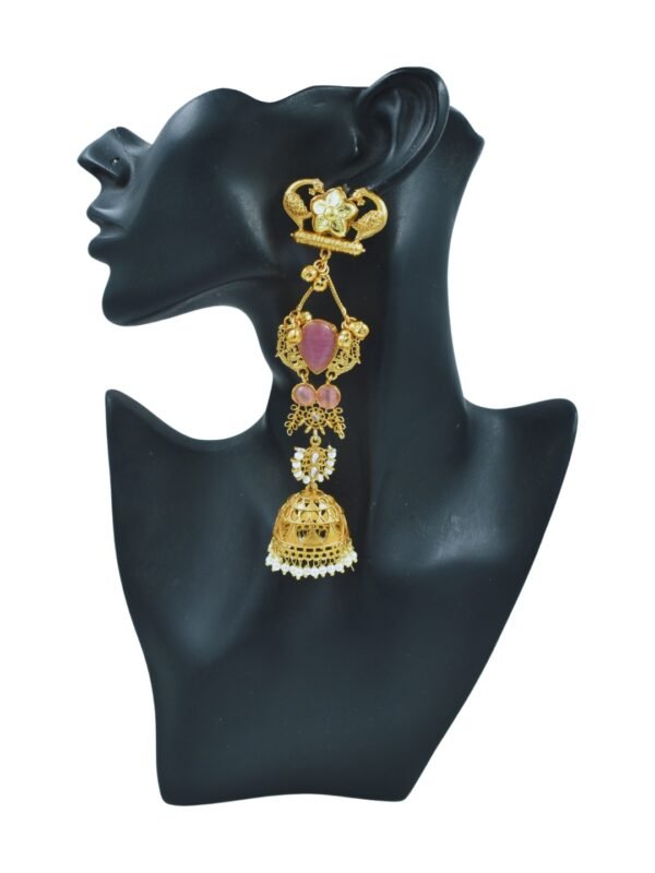 Beautiful Handmade Long Gold Plated Kashmiri Earring Embellished with Ghungroo - Image 2