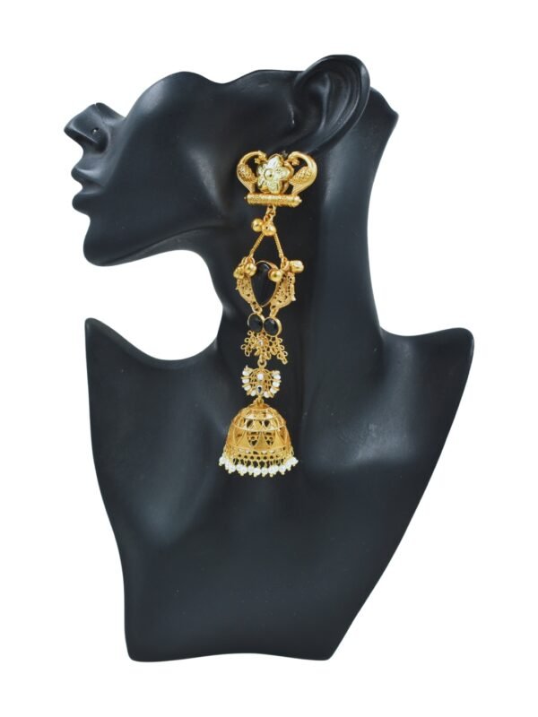 Beautiful Handmade Long Gold Plated Kashmiri Earring Embellished with Ghungroo - Image 2