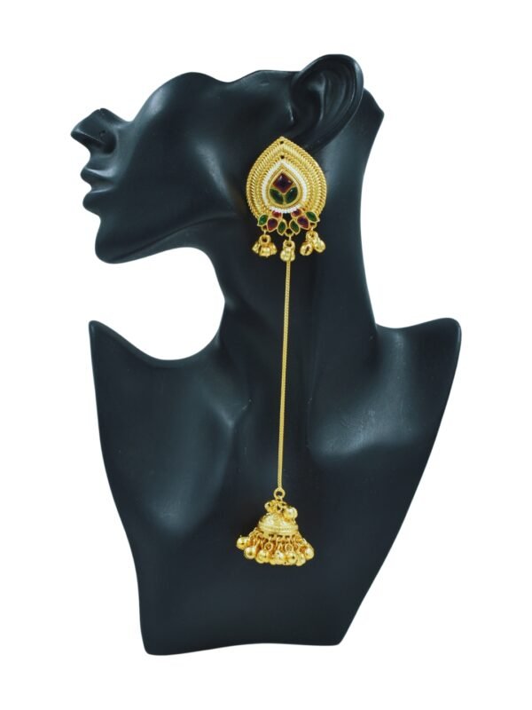 Beautiful Handmade Long Gold Plated Kashmiri Earring Embellished with Ghungroo - Image 2