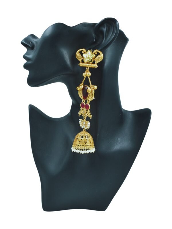 Beautiful Handmade Long Gold Plated Kashmiri Earring Embellished with Ghungroo - Image 2