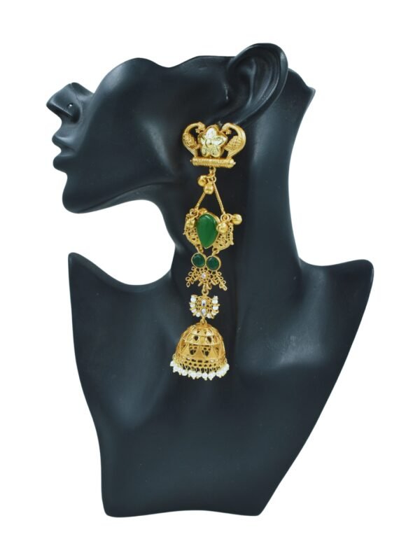 Beautiful Handmade Long Gold Plated Kashmiri Earring Embellished with Ghungroo - Image 2