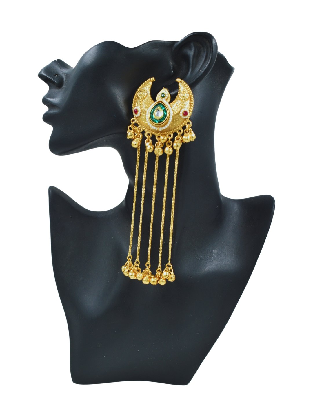 Beautiful Handmade Long Gold Plated Kashmiri Earring Embellished with Ghungroo - Image 2