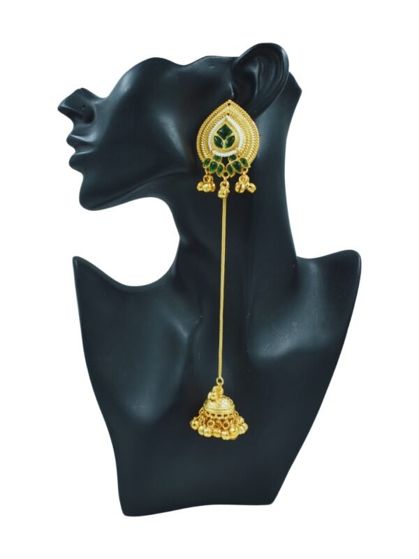 Beautiful Handmade Long Gold Plated Kashmiri Earring Embellished with Ghungroo - Image 2