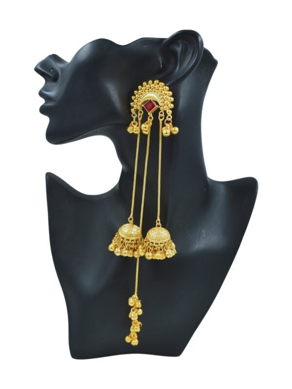 Beautiful Handmade Long Gold Plated Kashmiri Earring Embellished with Ghungroo - Image 2