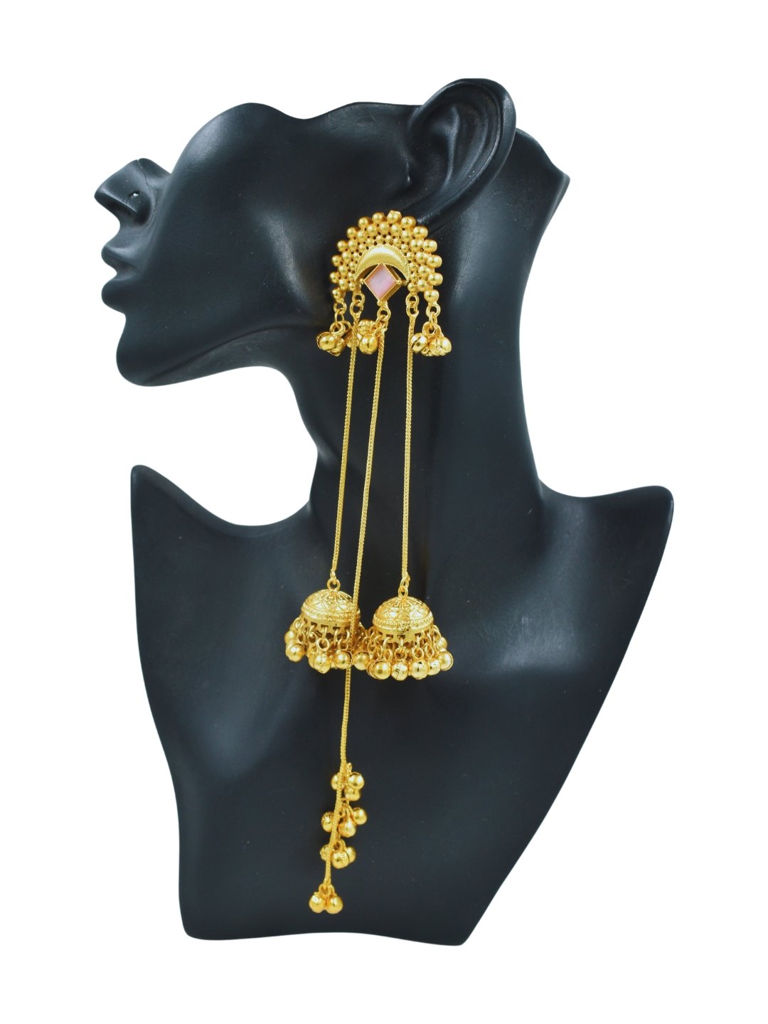Beautiful Handmade Long Gold Plated Kashmiri Earring Embellished with Ghungroo - Image 2