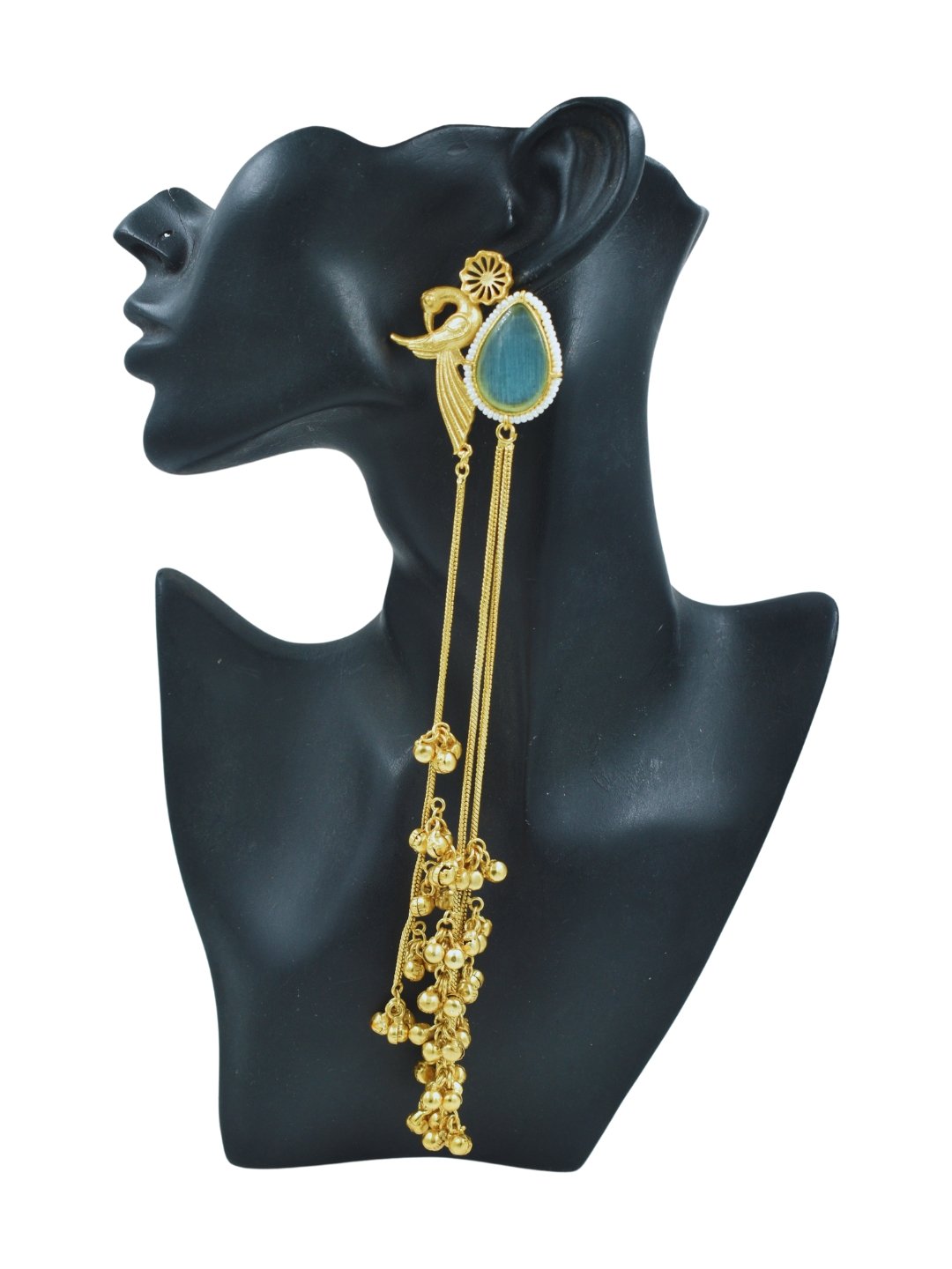Beautiful Handmade Long Gold Plated Kashmiri Earring Embellished with Ghungroo - Image 2
