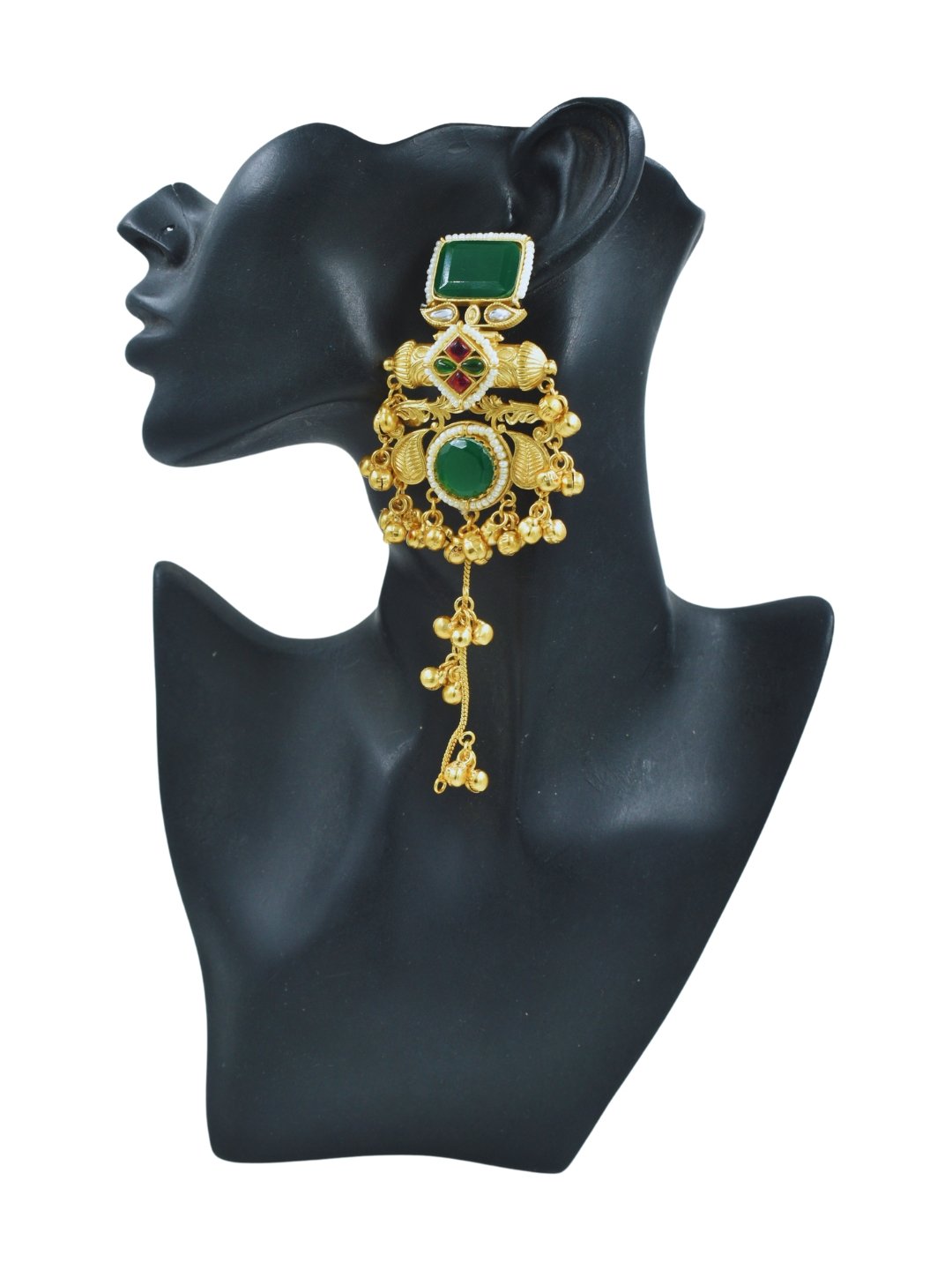 Beautiful Handmade Long Gold Plated Kashmiri Earring Embellished with Ghungroo - Image 2