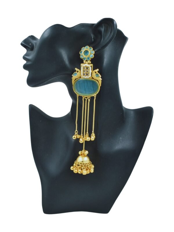 Beautiful Handmade Long Gold Plated Kashmiri Earring Embellished with Ghungroo - Image 2