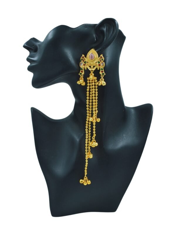 Beautiful Handmade Long Gold Plated Kashmiri Earring Embellished with Ghungroo - Image 2